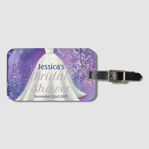 Bridal Shower Wedding Gown Purple & Rose Gold Glam Luggage Tag