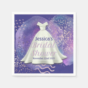 Bridal Shower Wedding Gown Purple & Rose Gold Glam Napkin