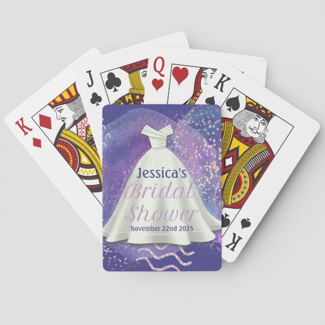Bridal Shower Wedding Gown Purple & Rose Gold Glam Playing Cards (Back)