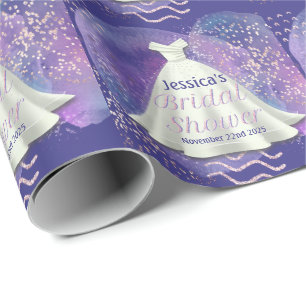 Bridal Shower Wedding Gown Purple & Rose Gold Glam Wrapping Paper
