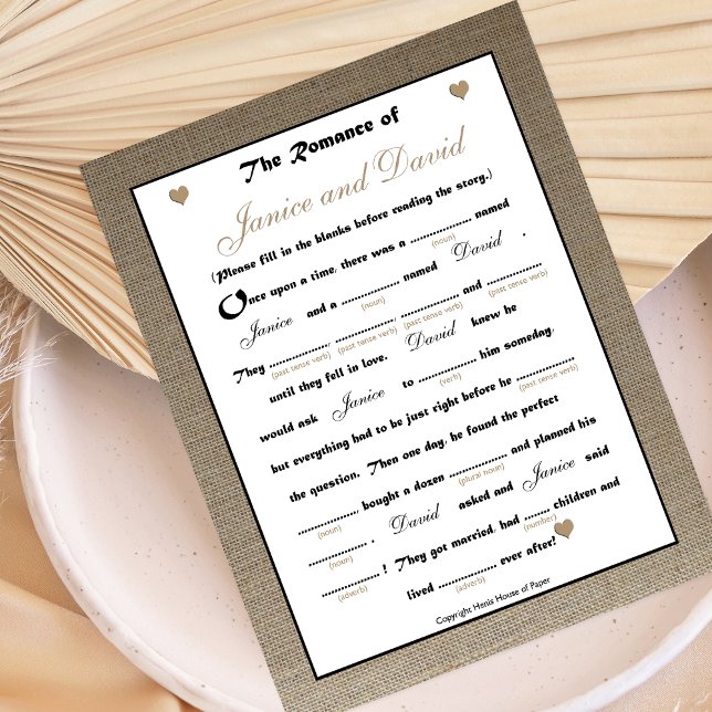 Bridal Shower Wedding Libs Game - Burlap (Creator Uploaded)