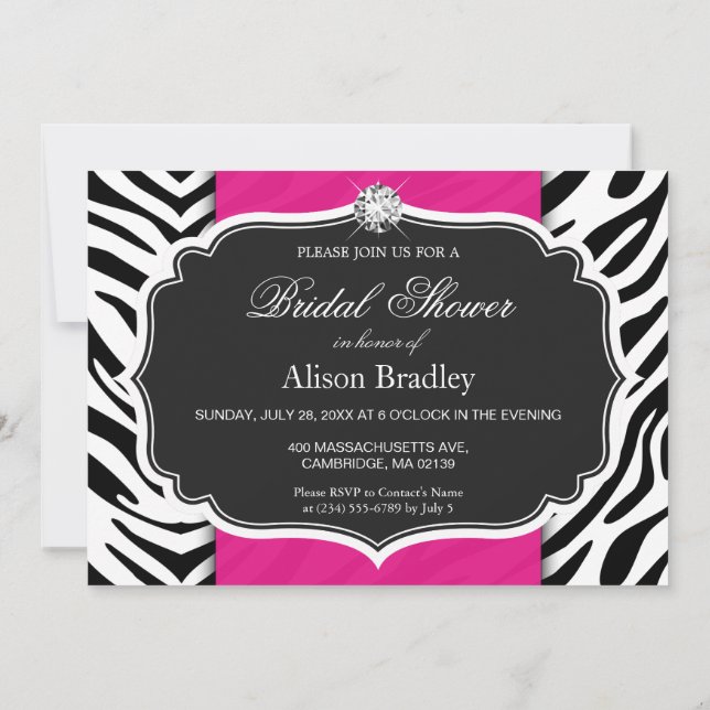 Bridal Shower Wedding Shower Zebra Print Hot Pink Invitation (Back)