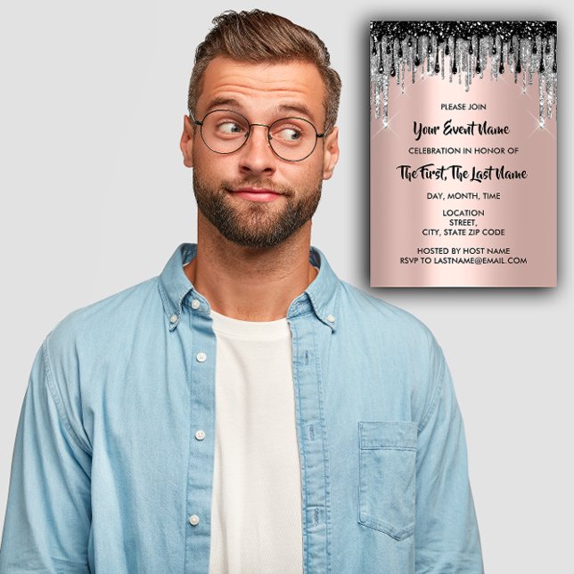 Bridal Shower Wedding Sweet 16th Rose Black Drips Invitation (Bridal Shower Wedding Sweet 16th Rose Black Drips Invitation)