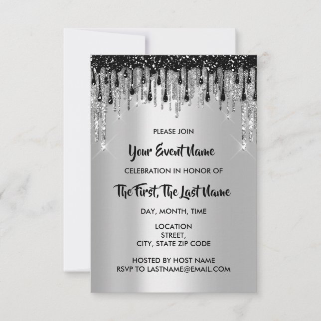 Bridal Shower Wedding Sweet 16th Silver Black Invitation (Front)