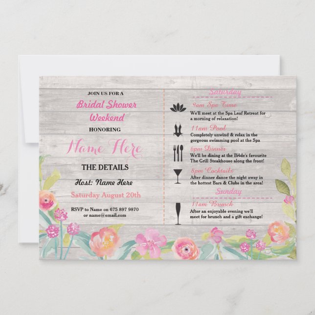 Bridal Shower Weekend Itinerary Pink Coral Invite (Front)