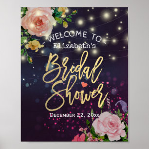 Bridal Shower Welcome Floral Purple String Lights Poster