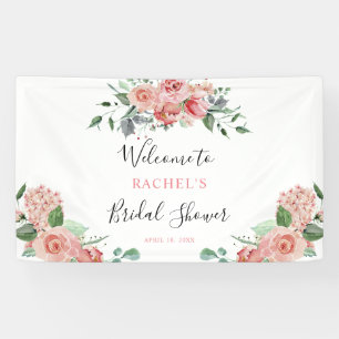 Bridal Shower welcome Pink Rose Boho Floral chic Banner