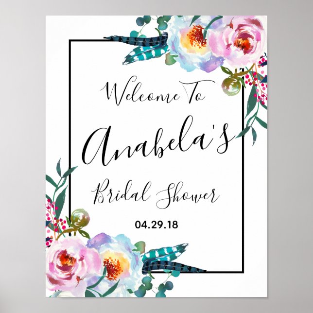 Bridal Shower Welcome Poster Decoration Floral (Front)