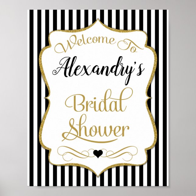 Bridal Shower Welcome Sign Black Gold Elegant (Front)