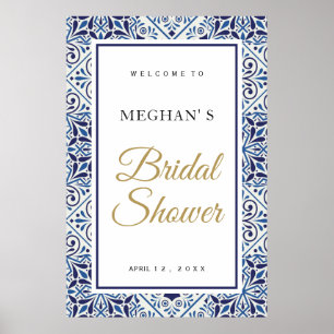 Bridal Shower welcome sign blue tiles