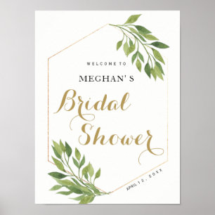 Bridal Shower welcome sign   greenery and gold