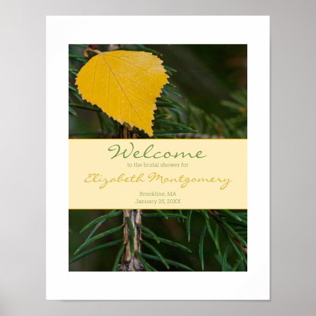 Bridal Shower WELCOME Sign Rustic Leaf Pine Needle (Front)