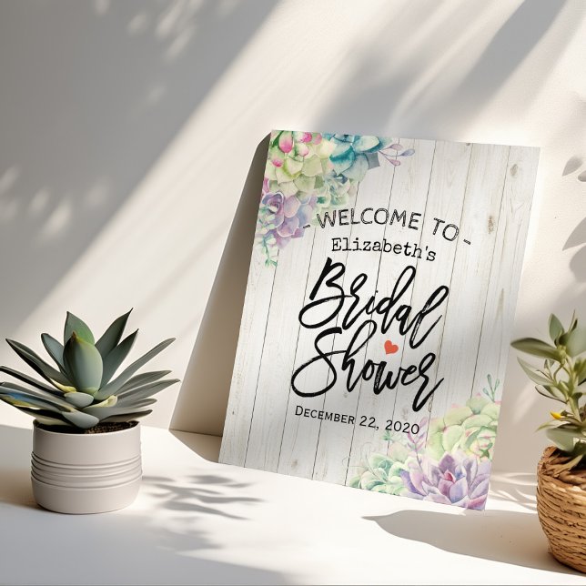 Bridal Shower Welcome Succulent Plants Rustic Wood Poster (Creator Uploaded)