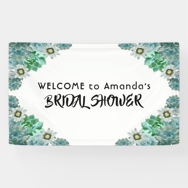 Bridal Shower welcome white green succulents Banner (Horizontal)