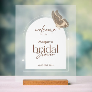 Bridal Shower Welcome Wooden Block Stand Frosted Acrylic Sign