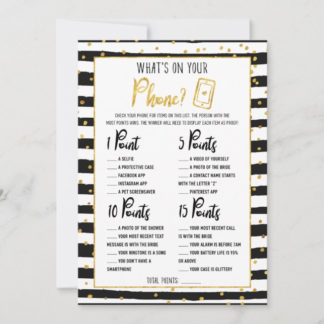Bridal Shower What's in your Phone Game Invitation (Front)