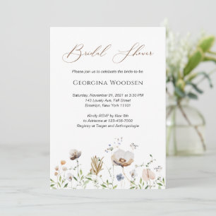 Bridal Shower Whimsical Wildflowers Elegant Script Invitation