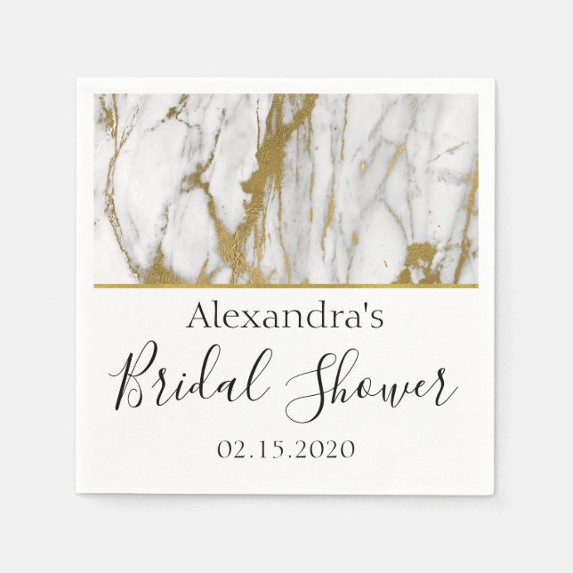 Bridal Shower White and Gold Elegant Marble Napkin (Front)