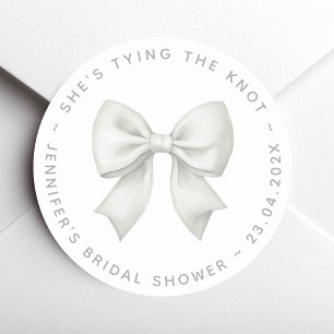 Bridal Shower White Bow She's Tying the Knot Classic Round Sticker
