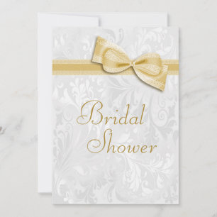 Bridal Shower White Damask and Faux Bow Invitation