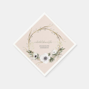 Bridal Shower White Floral BOHO Wreath Anemone Napkin