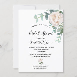 Bridal Shower white floral eucalyptus greenery Invitation