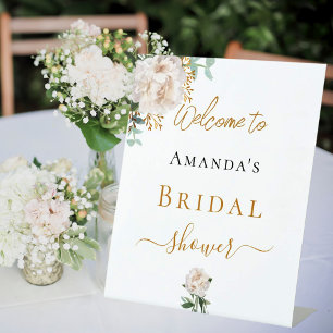 Bridal Shower white floral eucalyptus welcome Pedestal Sign