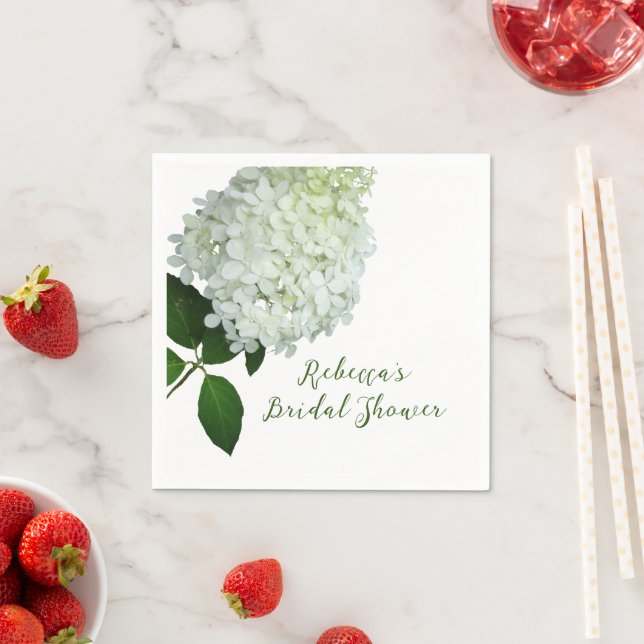 Bridal Shower White Floral Hydrangea Napkins (Insitu)