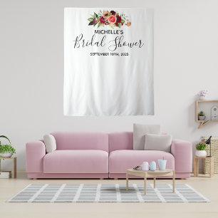 Bridal shower white floral photo backdrop tapestry