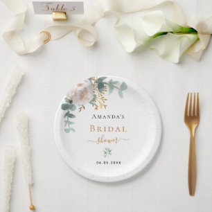 Bridal Shower white flower eucalyptus greenery Paper Plate