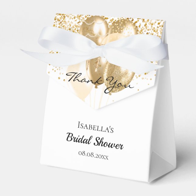 Bridal Shower white gold glitter balloon thank you Favour Box (Front Side)