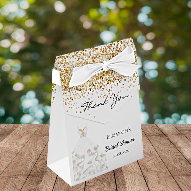 Bridal Shower white gold glitter dress thank you Favour Box (Creator Uploaded)
