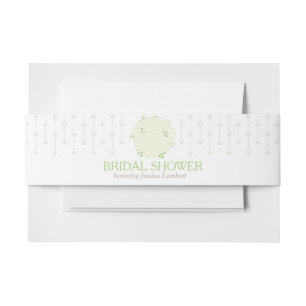 Bridal shower white green roses grey heart invitation belly band