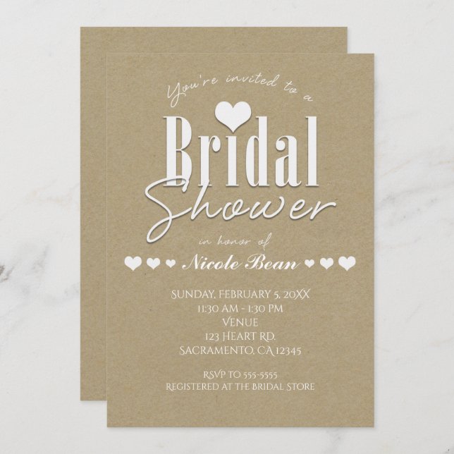 Bridal Shower White & Kraft Brown Paper Invitation (Front/Back)