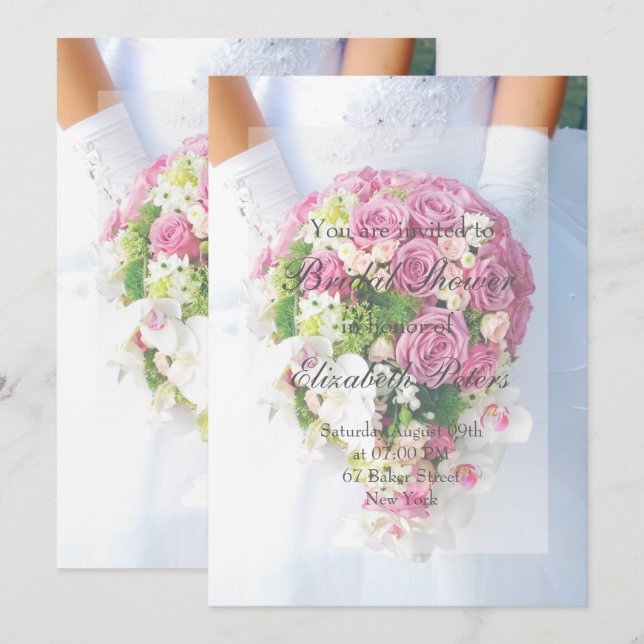 Bridal Shower White Lace Flower Bouquet Wedding Invitation (Front/Back)