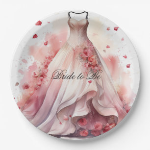 Bridal Shower White Pink Wedding Dress Paper Plate