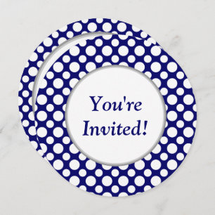 Bridal Shower White Polka Dots on Blue Invitation