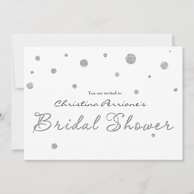 BRIDAL SHOWER White Silver Glitter Modern Card (Front)