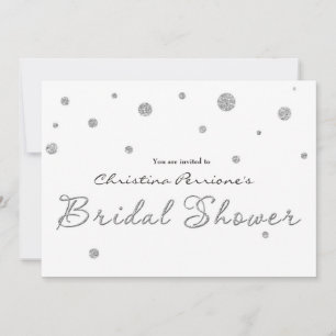 BRIDAL SHOWER White Silver Glitter Modern Card