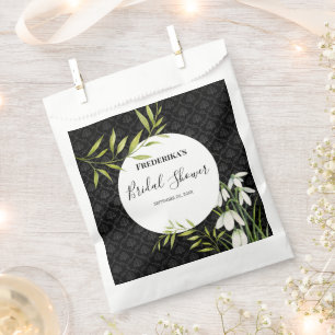 Bridal Shower White Snowdrops and Laurel Damask Favour Bags