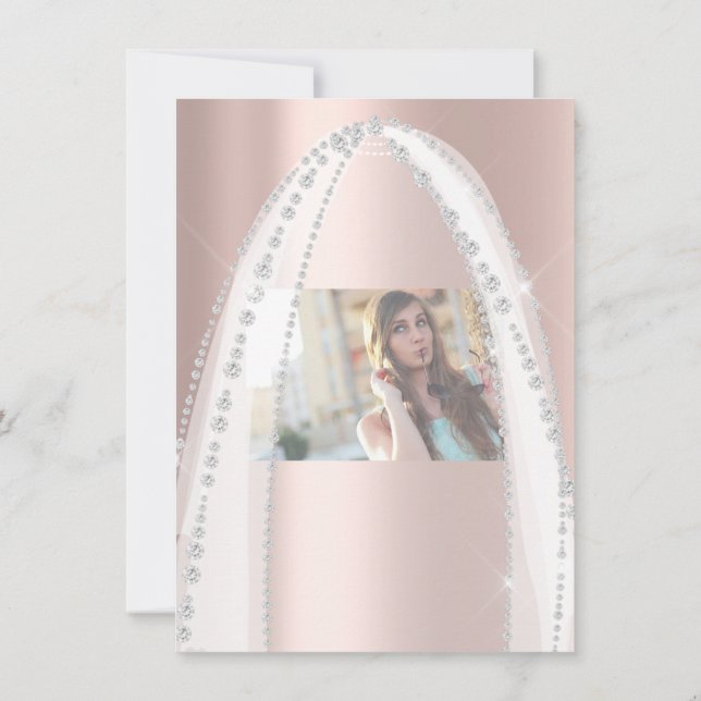 Bridal Shower White  Spark Rose Veil Photo Invitation (Back)