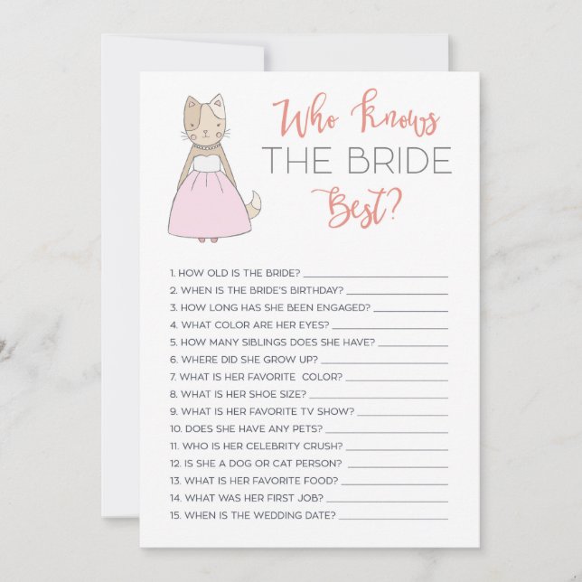 Bridal Shower Who Knows the Bride Best Game Card (Front)