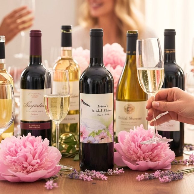 Bridal Shower Whooping Crane Anemones  Wine Label (Creator Uploaded)