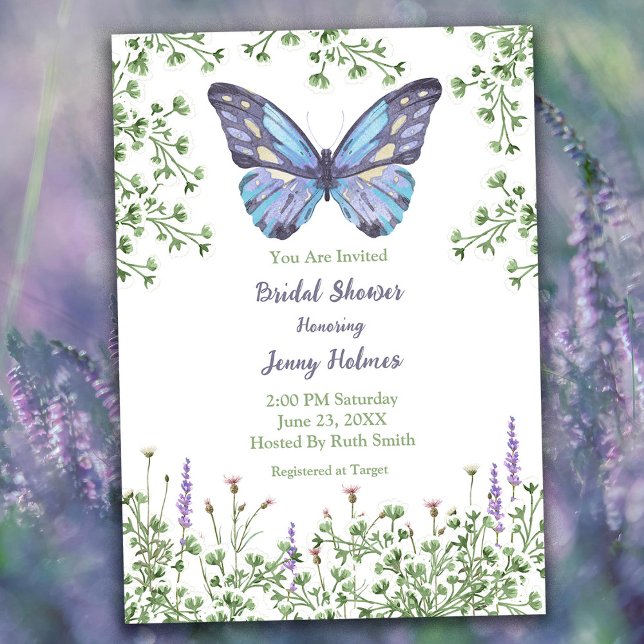 Bridal Shower Wildflower Blue Butterfly Greenery Invitation (Creator Uploaded)
