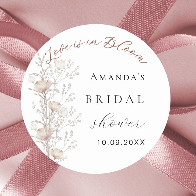 Bridal Shower wildflower love bloom beige cream Classic Round Sticker (Creator Uploaded)