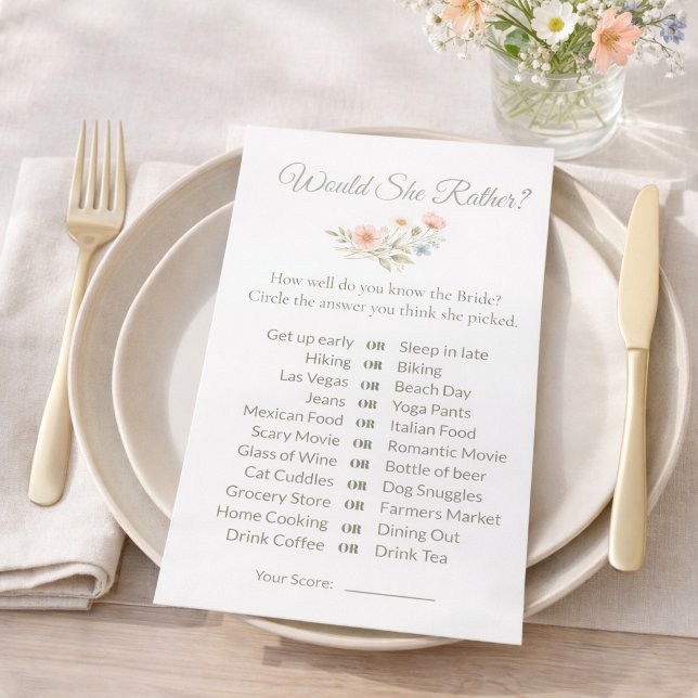 Bridal Shower Wildflower Would She Rather Game (Creator Uploaded)