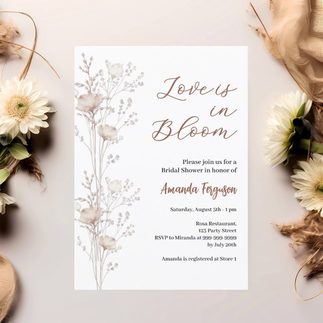 Bridal shower wildflowers love in bloom beige invitation (Creator Uploaded)