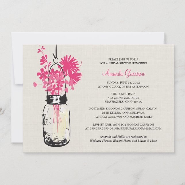 Bridal Shower Wildflowers & Mason Jar Invitation (Front)