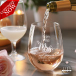 Bridal Shower Wine Pun Stemless Wine Glass<br><div class="desc">Cute Bridal Shower wine glass gift for your guests..   from Miss to Mrs - bridal shower and date  - change  fonts,  text and colour    ©WhimsicalArtwork™</div>