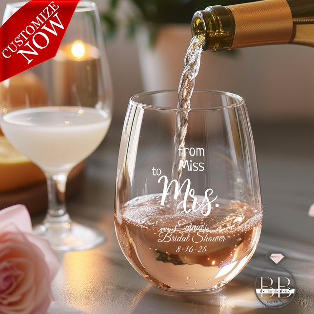 Bridal Shower Wine Pun Stemless Wine Glass (Easy to Customize)